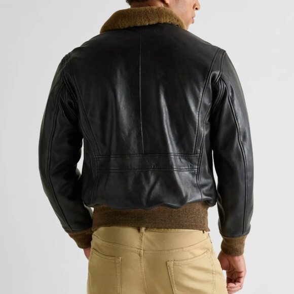 NWT Quince Shearling Collar Leather Flight Jacket Mens L Rich Brown - Picture 5 of 16
